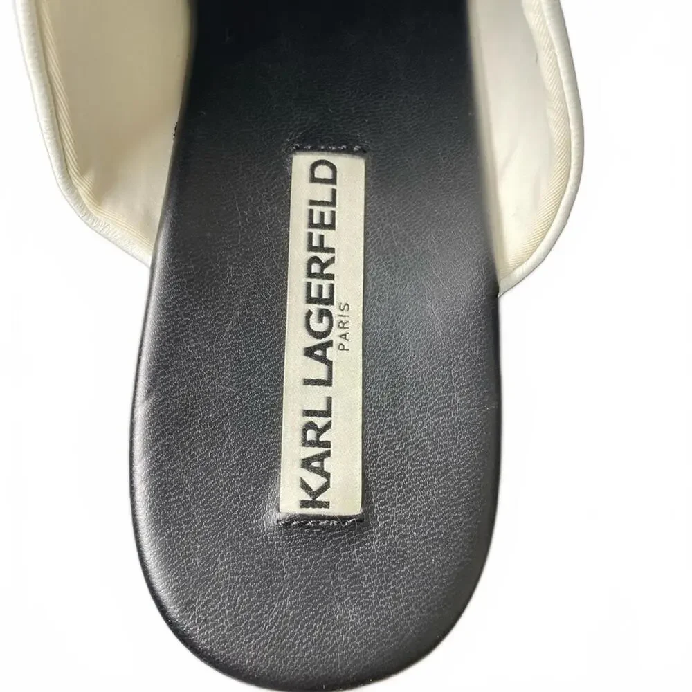 Y2K Karl Lagerfeld Paris‎ Lyric White Leather Platform Slides Women's 8.5